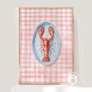 lobster print, fisherman aesthetic, kitchen print, coastal poster, seafood art, trendy printable wall art, digital, coastal cowirl