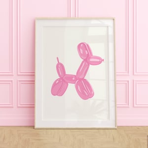 Pink balloon dog print, printable wall art, preppy pink bedroom decor teens, posters for dorm room, dorm print, college apartment art