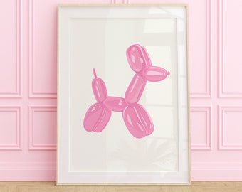 Pink balloon dog print, printable wall art, preppy pink bedroom decor teens, posters for dorm room, dorm print, college apartment art