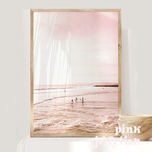 pink beach print, pink sunset beach wall art, dorm decor for college girls, teen girl wall decor, digital print, printable wall art