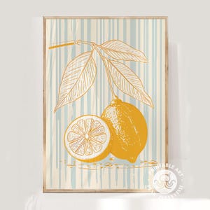 Zitrone Wandbild, Zitronen und Streifen Wandkunst, Küche Wanddekor, Digitaldrucke, druckbare Kunst,