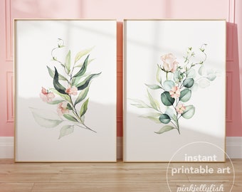 wildflower wall art set of 2, watercolor, botanical print, gallery wall art, floral printable art, printable art, modern wall decor,