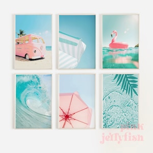 set of 6 surf prints, beach surf posters, coastal digital prints, beachy teen girl bedroom, dorm decor, printable art, California,
