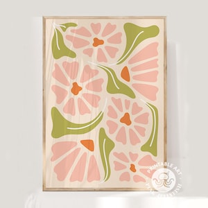 retro boho flowers wall art, floral print boho printable art, beachy wall decor, floral wall decor, groovy retro digital wall decor