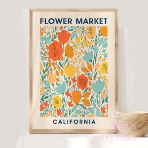 California flower market print, orange wall art print, florist gift, matisse inspired, poster download, printable wall art