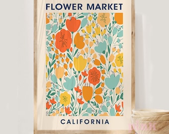 California flower market print, orange wall art print, florist gift, matisse inspired, poster download, printable wall art
