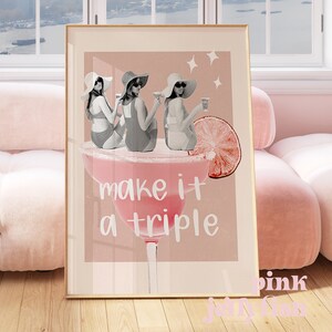 art de chariot de bar, décor de dortoir d'impression de cocktail rétro, art mural d'amis, en faire un triple, amis, boissons, art mural imprimable, impression numérique