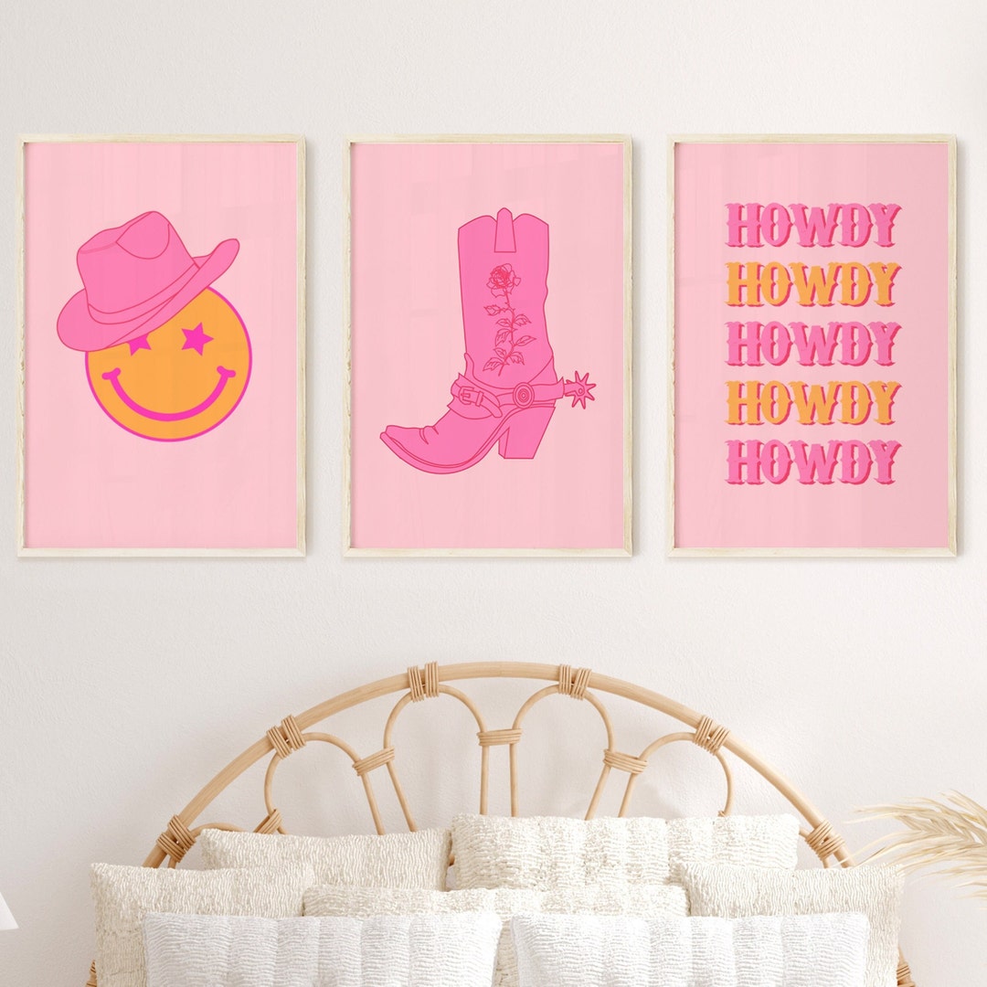 Preppy Dorm Room Decor Set of 3 Posters, Teen Cowgirl Bedroom Decor
