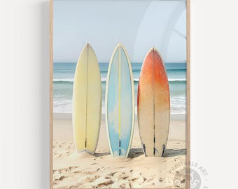 surfboards print, surf poster, printable art, beachy beach wall art, coastal prints,  teen girl room decor, colorful digital art,