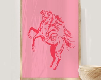 vintage cowgirl print, retro western aesthetic, printable wall art, teen cowgirl bedroom decor, pink preppy wall art