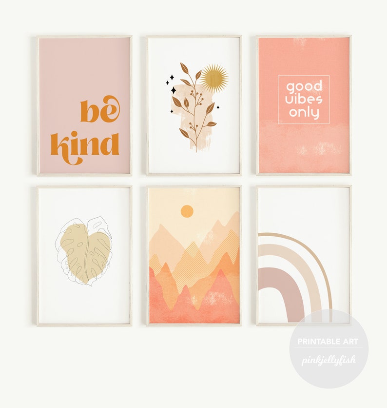 boho wall decor, printable quotes, gallery wall set of 6, teen girl room decor, inspirational wall art, dorm room decor, wall decor image 1