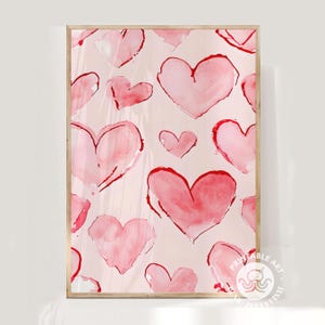 Impresión de corazones rosados, arte de pared imprimible, impresiones digitales, pósteres para dormitorios femeninos, estética de chica universitaria, arte de pared preppy, impresión de descarga digital