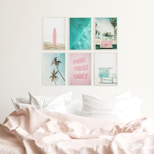 beach prints set of 6, combi van, teen girl room decor, dorm decor for college girls, coastal wall art, printable wall art, California, image 2