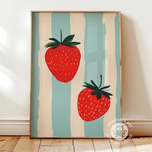 Erdbeeren am Strand, moderne Kunst, moderne Kunst, Wohnung, Küche, Wohnzimmer, Schlafzimmer, deko, mit Streifen