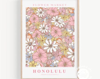 Honolulu bloemenmarkt print, Boho Floral Wall Art afdrukbare muurkunst (digitale download)