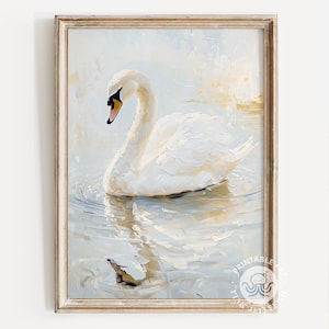 swan print girls room, swan painting, nursery decor, digital print, printable wall art,