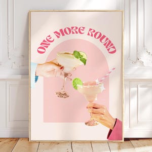 one more round, bar cart art print, digital print, retro cocktail wall art printable wall art for dorm room, trendy wall art