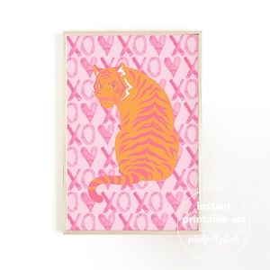 preppy tiger print, pink preppy wall art, dorm decor, dorm room decor, room decor teens, trendy wall art, XO apartment, room decor aesthetic