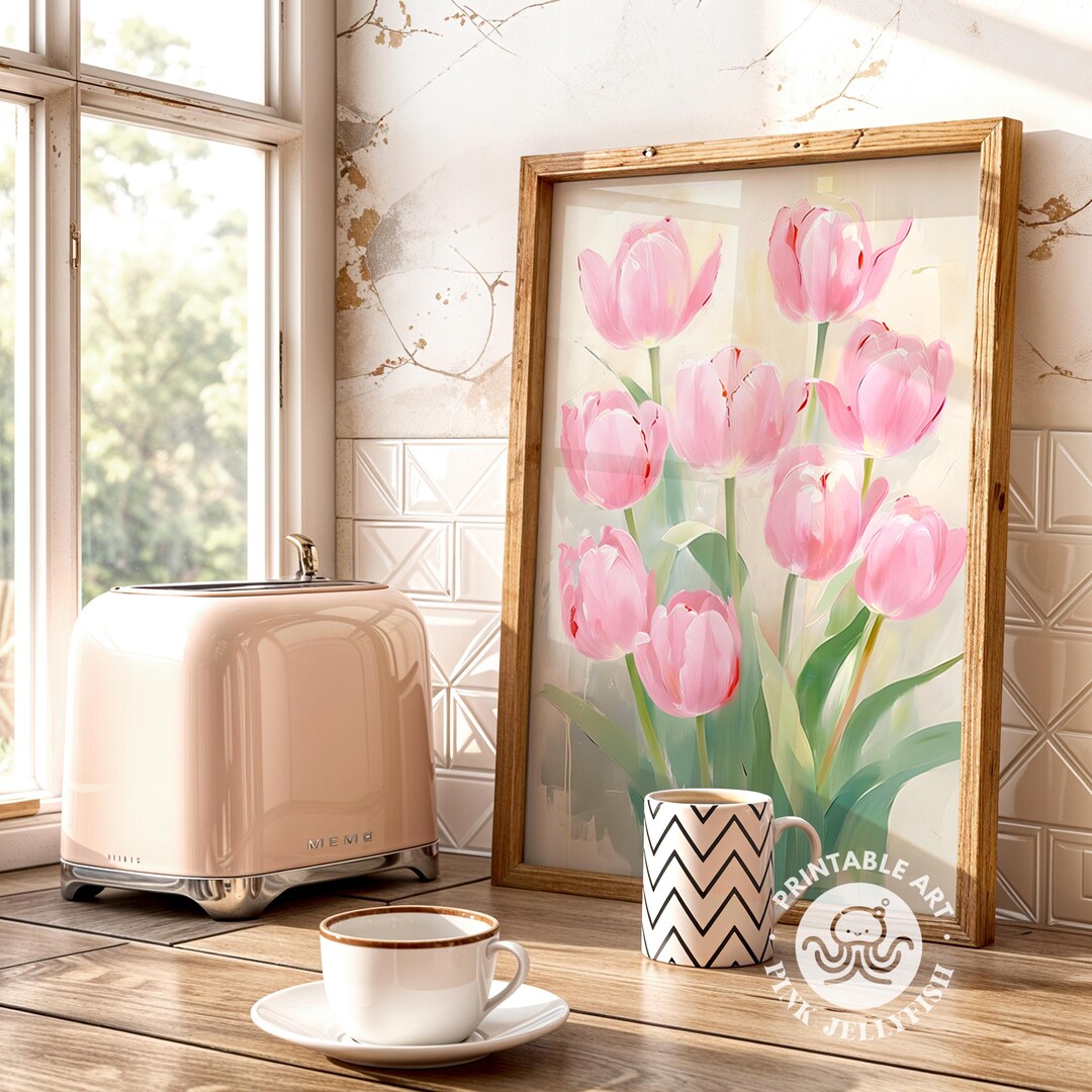 Pink Tulips Wall Art Printable Painting, Printable Wall Art, Digital ...