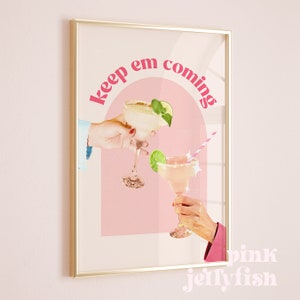 retro keep em coming, bar cart art print, retro cocktail muur kunst afdrukbare muur kunst voor slaapzaal, vintage stijl poster digitale print