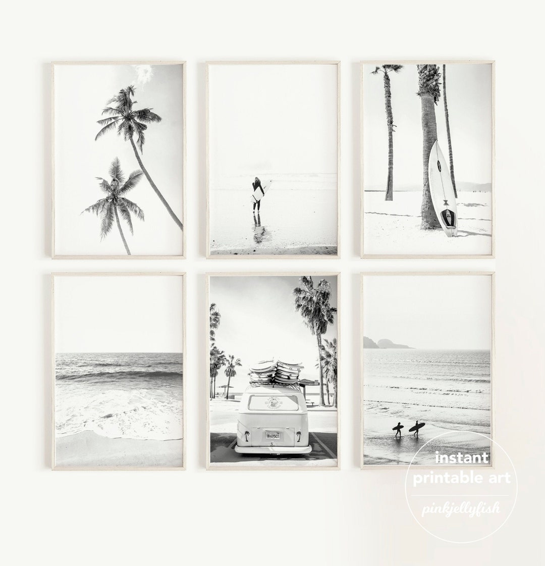 Printable Beach Prints Set, Black and White Coastal Wall Art, Gallery ...