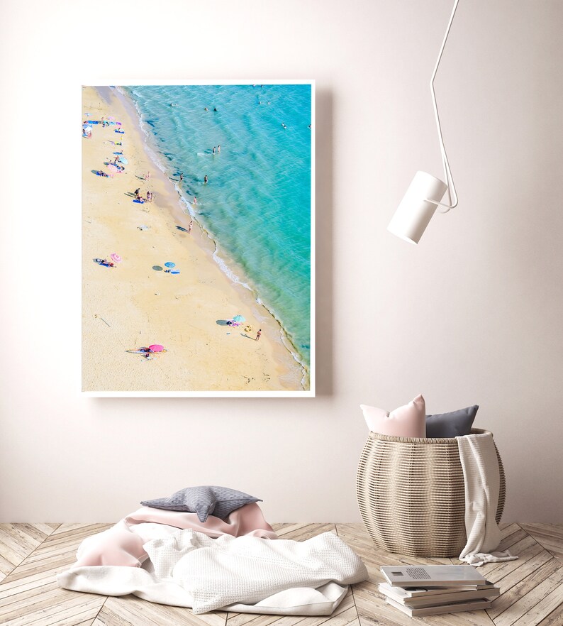 Beach print ocean wall art aerial beach photography teal Etsy