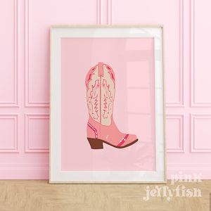 cowgirl boots print, teen cowgirl bedroom decor, pink preppy dorm room, western print, preppy wall art, room decor for teens printable art,