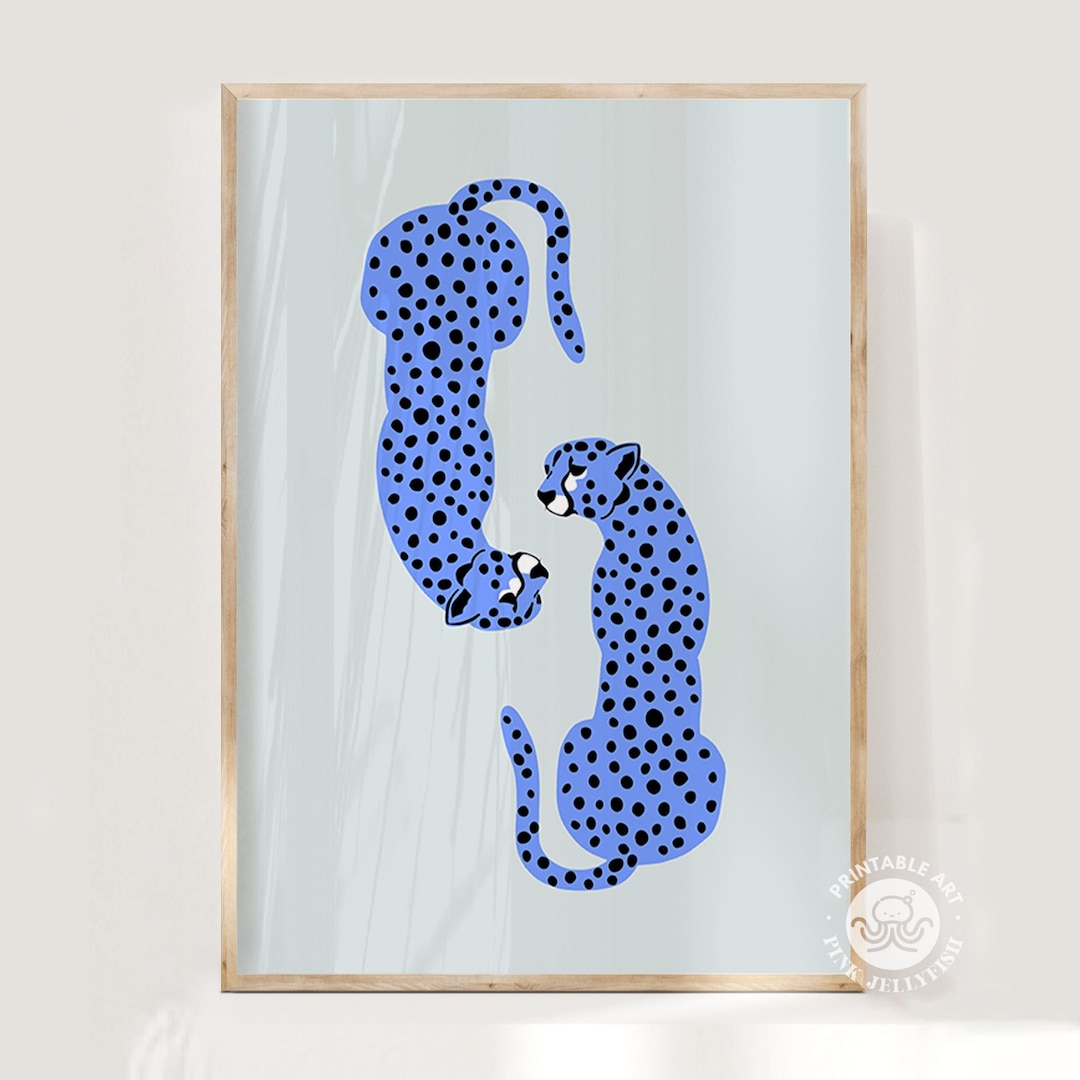 Blue Leopard Print, Preppy Cheetah Poster, Printable Wall Art (digital ...