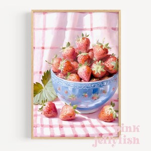 Strawberry wall art, coquette wall art, trendy girly prints, coquette room decor, printable wall art, kitchen wall art, dopamine decor