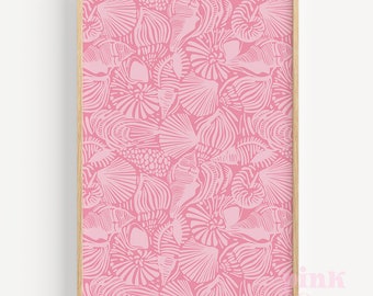 coastal cowgirl wall art pink seashell prints, coastal granddaughter surf print, beachy digital print dorm decor for college girls sea shell