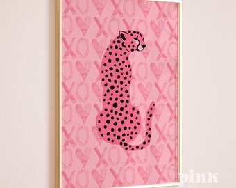 Preppy wall art, pink leopard print, teen decor bedroom, preppy poster, retro print, trendy art prints, dorm room decor