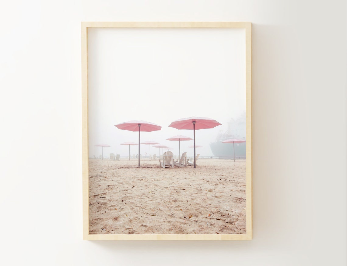 Pink Beach Umbrella Wall Art Printable Etsy
