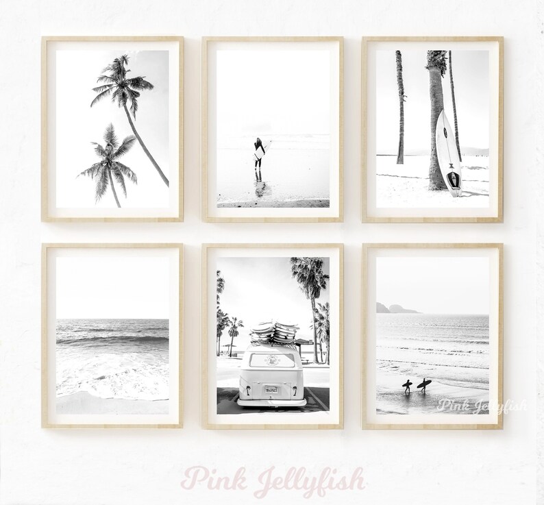 Printable Beach Prints Set, Black and White Coastal Wall Art, Gallery ...