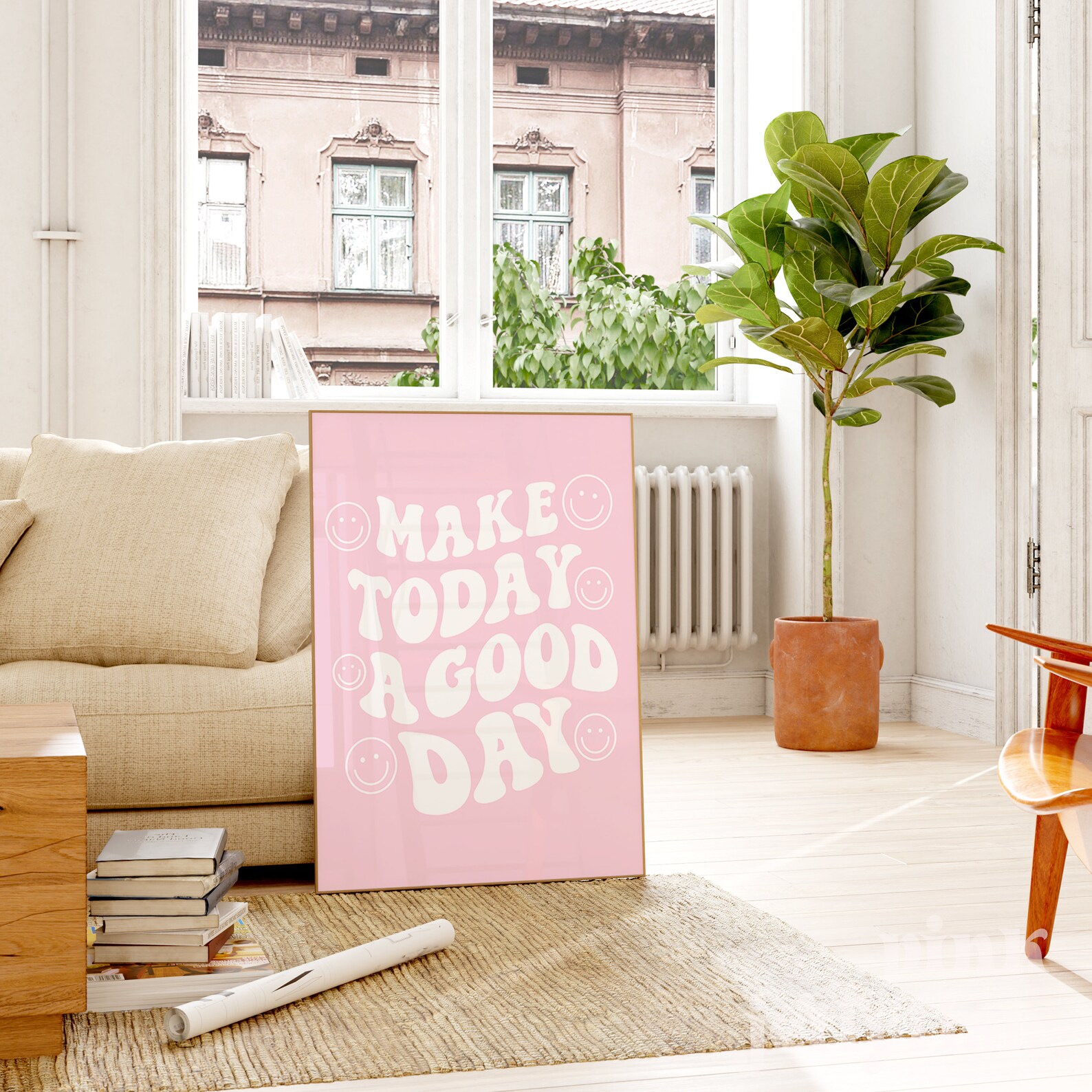 Make Today a Good Day Happy Face Print, Printable Wall Art, Cute Pink ...