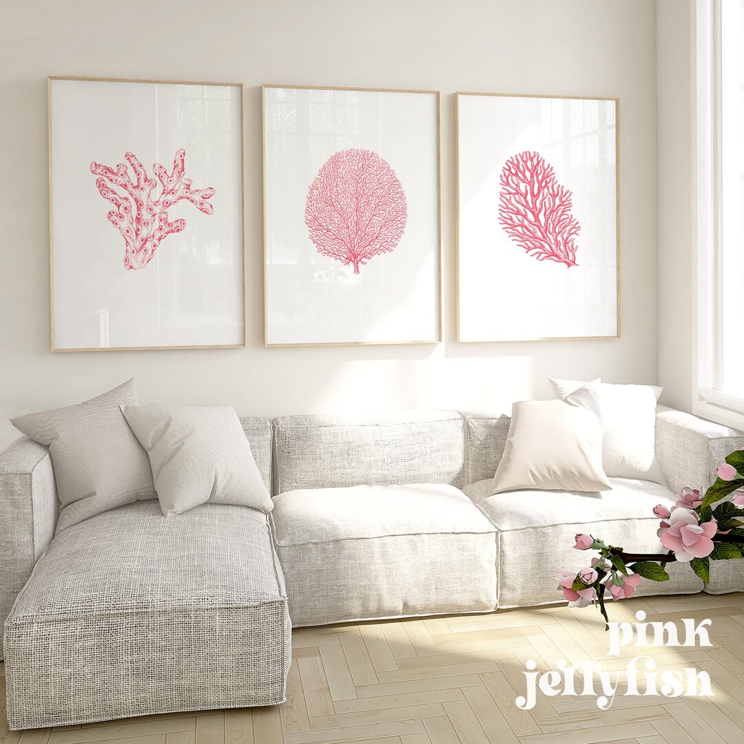 Coastal Wall Art, Set of 3, Coral Beach Print, Printable Wall Art ...
