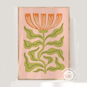 retro boho flowers print, floral wall art boho printable, beachy wall decor, floral wall decor, groovy retro digital art