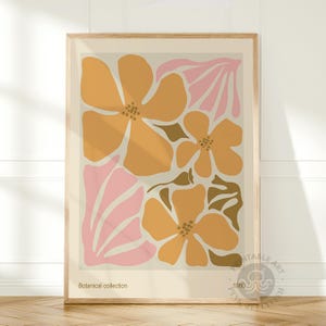 Impresiones de arte mural con flores, arte mural imprimible con flores retro de los años 70, carteles de exposiciones, arte mural hippie, arte digital,