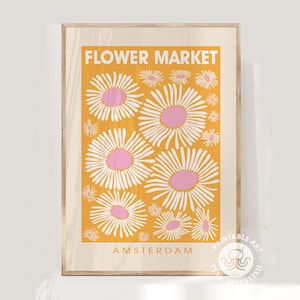 Impresión de mercado de flores naranjas, impresiones digitales, arte mural imprimible, decoración floral de pared, decoración de pared de dormitorio, descarga digital, Ámsterdam floral