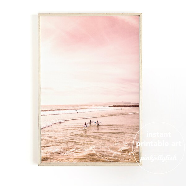 pastel pink beach print, printable art,  poster, beach decor, sunset, teen girl room decor