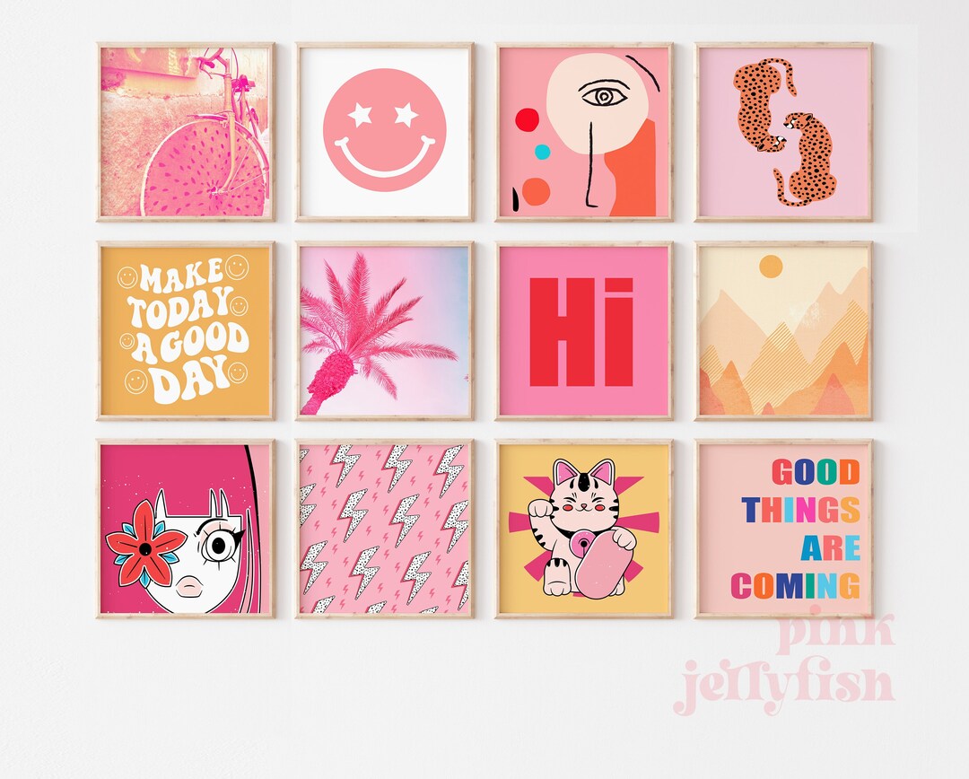 Pink Preppy Wall Art Set of 12, Preppy Room Decor, Dorm Room Decor for ...