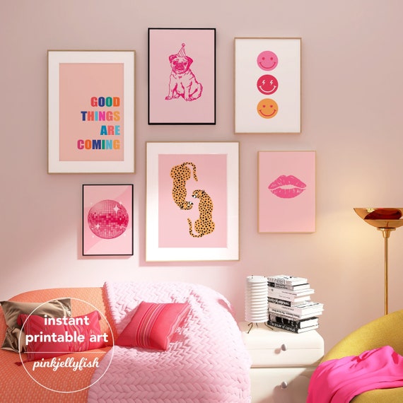 Preppy Prints Wall Decor Set of 6 Digital Prints, Dorm Wall Decor, Aesthetic  Wall Art, Pink Teen Girl Room, Printable Wall Art, Digital Art 