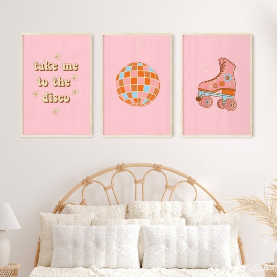 Preppy Room Decor Set of 3 Disco Posters Pink Dorm Room - Etsy Denmark