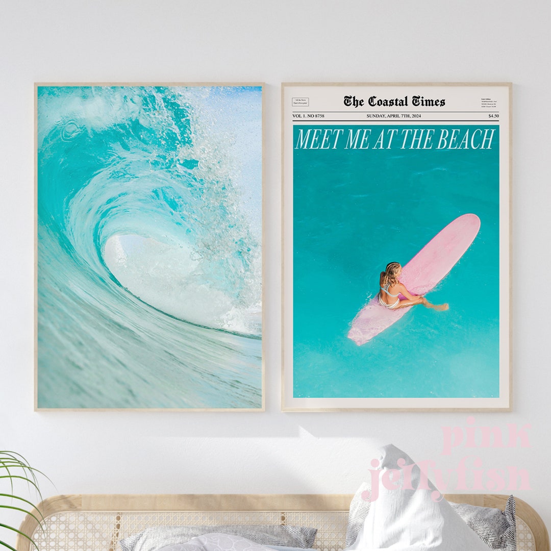 Coastal Cowgirl Wall Art, Meet Me at the Beach, Surf Prints, Newspaper ...