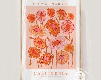 Láminas de flores de naranjo, amapolas de California (impresas digitales), arte floral moderno para pared, decoración boho para dormitorio, arte de pared moderno con amapolas