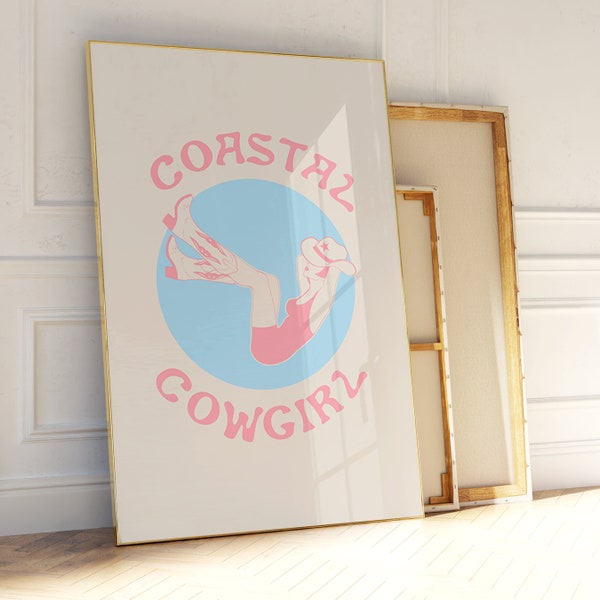coastal cowgirls wall art, surf prints, western printable wall art, pink preppy dorm deco, printable art, girly wall art, digital prints