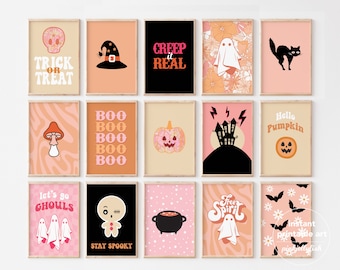 halloween wall decor printable, bundle set of 15 cute wall art, gallery set, digital prints, downloads