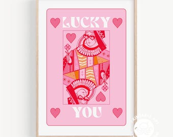 Estampado de la Reina de Corazones en rosa estilo preppy, decoración femenina para dormitorio (descarga digital)