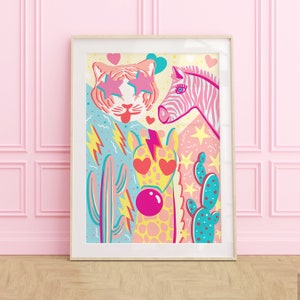 pink zebra print printable, teen bedroom decor, tiger, leopard, preppy dorm room, pink preppy wall art, room decor for teens, wall art