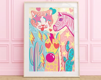 pink zebra print printable, teen bedroom decor, tiger, leopard, preppy dorm room, pink preppy wall art, room decor for teens, wall art