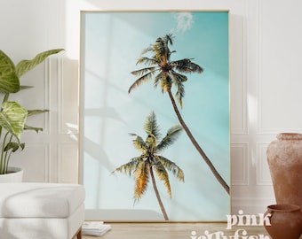 palm tree print, beach printable art, beach house decor, ocean wall art, living room wall art
